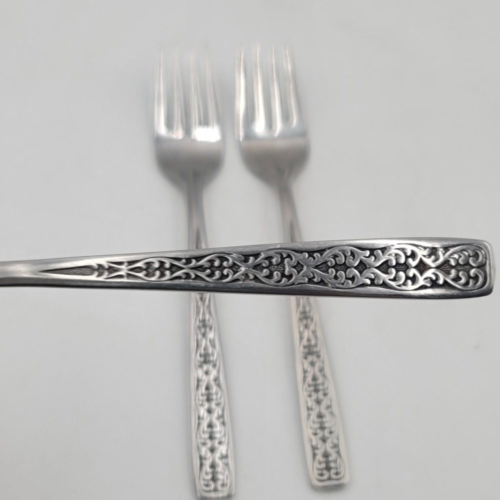 3pc Wm Rogers Mfg Co Calypso Pattern Stainless Salad Forks IS Flatware Set